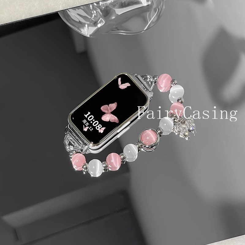 Mèo Mắt Đá Hạt Dây Đeo Cho Huawei Band 11 Pro 10 9 8 7 6 Co Giãn Sood Vòng Vòng Tay Cho Honor Band 9 Thay Thế Ban Nhạc