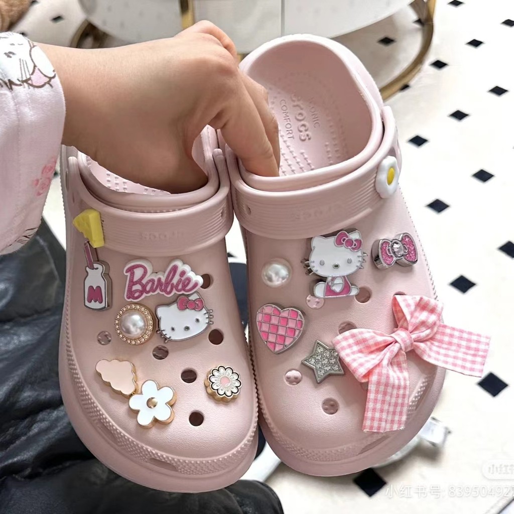 Phụ kiện hoa cao cấp cho Crocs Hello Kitty, dễ thương, có thể tháo rời, kèm khóa Busch