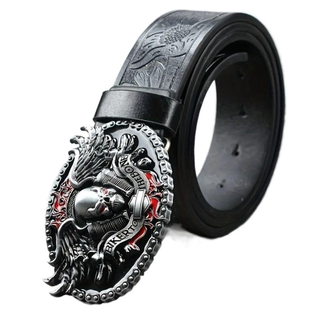 Thắt lưng punk retro da PU, thiết kế đầu lâu gothic hiện đại, phù hợp unisex