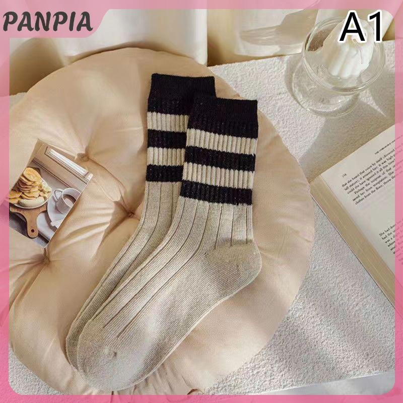 PANPIA-Áo Len Giữa Sọc Mùa Đông Tất Nữ Dày Sang Trọng Giữ Ấm Tất Unisex Thoáng Khí Dài Giữ Nhiệt Giữ Nhiệt
