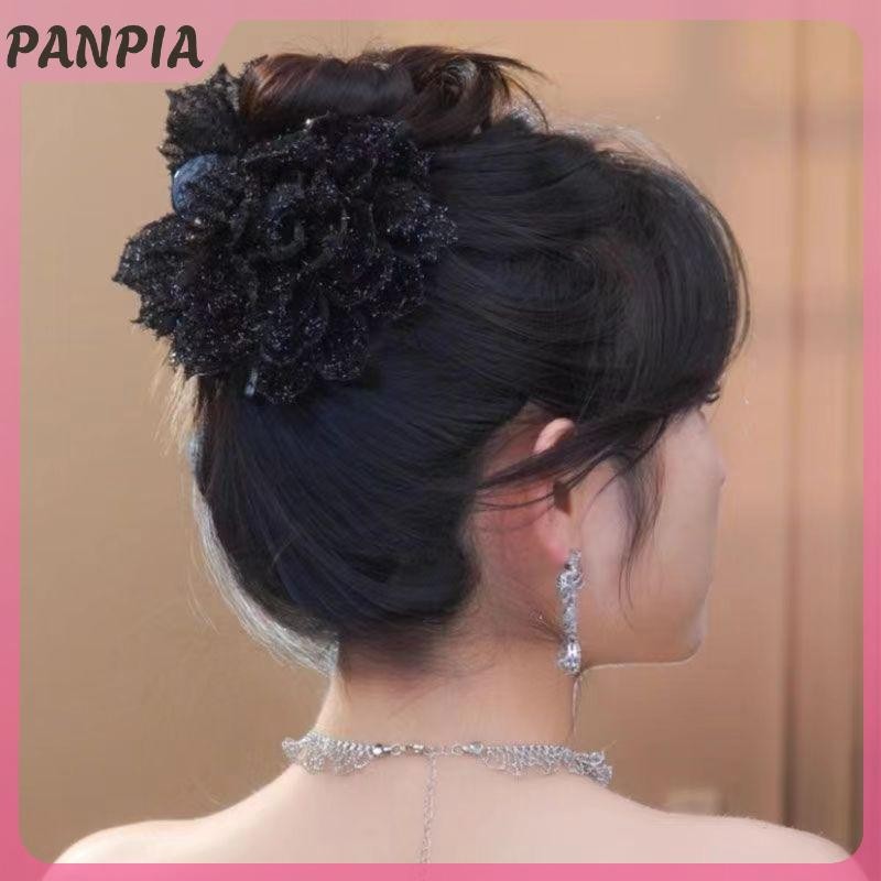 PNPIA-Thời Trang Lưới Đen Hoa Nữ Đuôi Ngựa Kẹp Mũ Đội Đầu Tính Khí Hoa Tóc Móng Vuốt Mũ Phụ Kiện Tóc