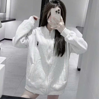 Áo Bomber Xám Nỉ Bông Thêu Ngựa .Double - Six. Áo Khoác Nỉ Dày Dặn