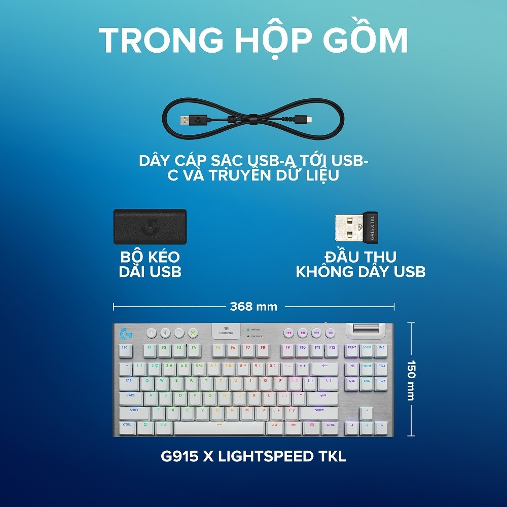 Bàn phím Gaming không dây Logitech G915 X LIGHTSPEED TKL và Fullsize nút lập trình, RGB đã sử dụ | BigBuy360 - bigbuy360.vn