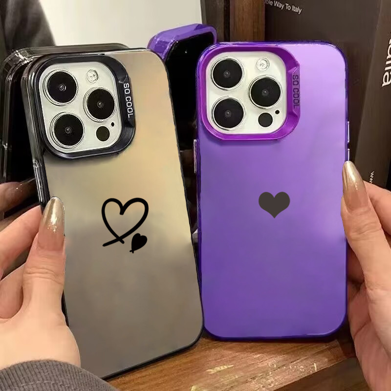 Vỏ Tương Thích Cho iPhone 16 11 12 13 14 15 Pro Max iPhone XR X XS Max 16e 7 8 Plus SE2020 2022 Dây Và Hình Trái Tim IMD Sang Trọng Mờ Cứng Chống Sốc