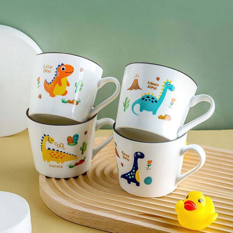 Ly Sứ Hình Khủng Long Dino 350ml Dễ Thương Cho Bé - Cốc Sứ Cafe Vui Nhộn Bữa Sáng Văn Phòng