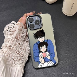 Ốp điện thoại di động màu bạc mẫu cặp đôi Thám tử Conan Shinichi Xiaolan dùng cho IPhone 11 13 14 15 ProMax 12 PRO 14 15 plus XR XSMAX 7 8PLUS SE QYJS Ốp Cứng chống rơi Vỏ bảo vệ điện thoại TPU W0EC