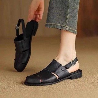Giày Xăng đan đế bằng quai ngang bít mũi nữ Size Lớn