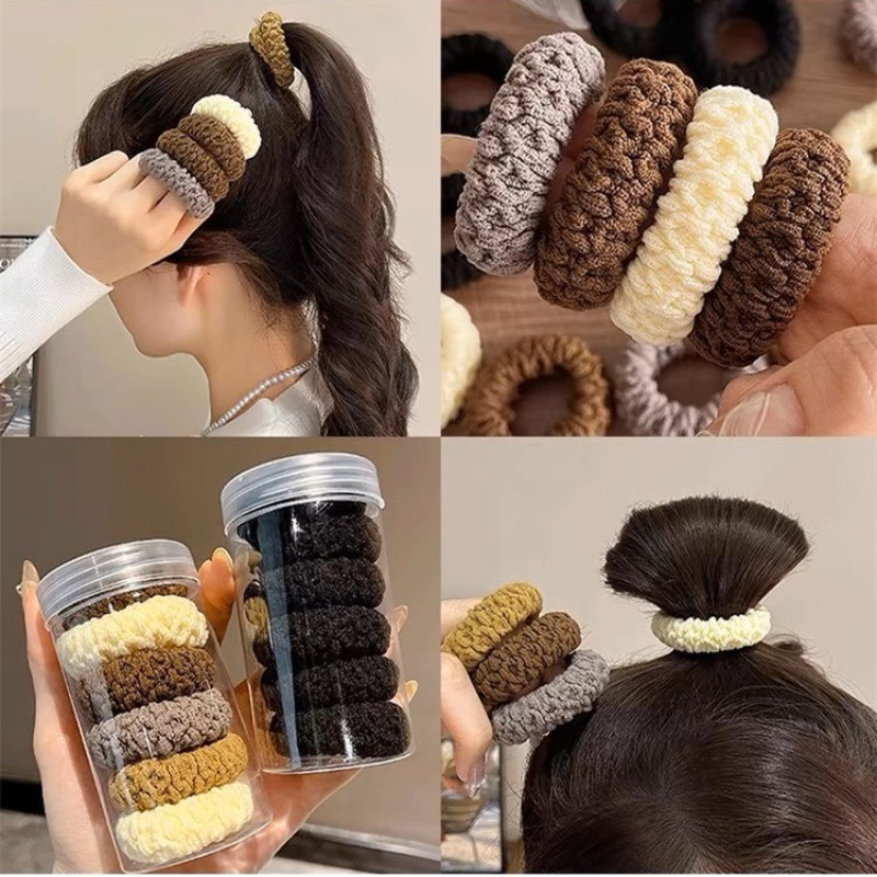 Set 6 Hộp Dây Buộc Tóc Dây Cao Su Đuôi Ngựa Cao Đàn Hồi Cao Dày  Đơn Giản Thời Trang Hàn Quốc - Phụ Kiện Tóc