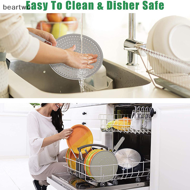 < Beartwo > Màn hình mạ silicon có tay cầm Dầu chịu nhiệt Splash Guard Drain Board Cover Kitchen Frying Pan Nắp Dụng cụ nấu ăn Đẹp