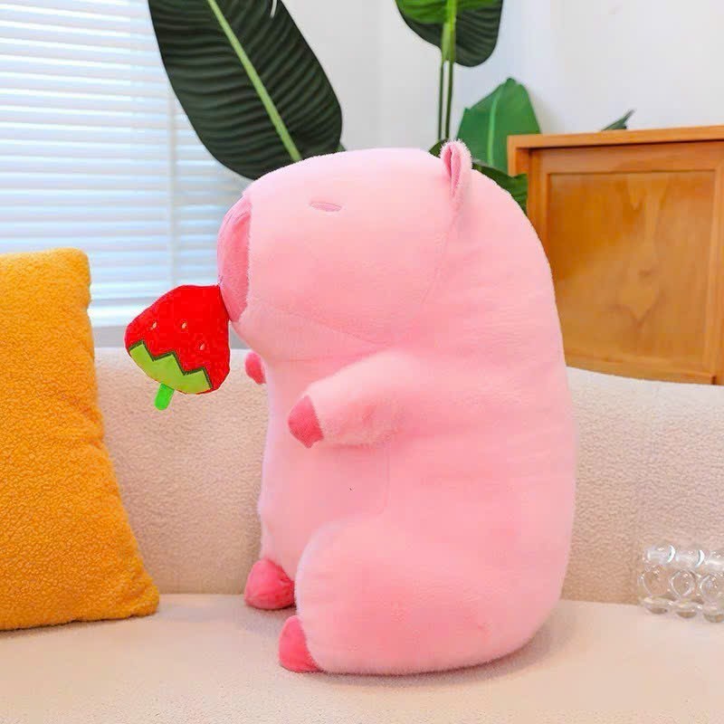 Capybara Dâu Tây Capybara Hồng Kéo Dâu Tây Dễ Thương Gấu Capybara Màu Hồng Mũi Dâu Tây Chất Liệu Vải Lông Cao Cấp
