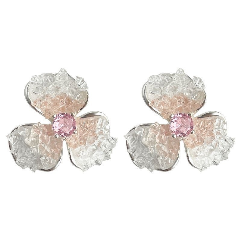 Hoa tai pha lê thủy tinh hoa anh đào Gradient màu hồng khảm Micro Zircon hoa tai Mini tinh tế đơn giản khí chất tươi tắn ngọt ngào cho nữ