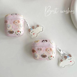 Vỏ TPU mềm chó hoạt hình màu hồng cho AirPods 1/2/3/Pro/Pro 2