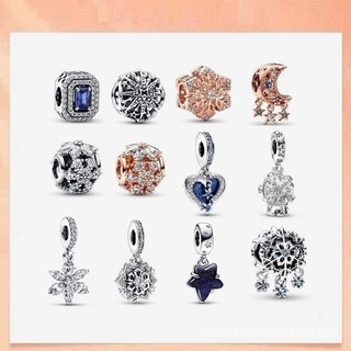 Hàng hóa tại chỗ Mặt dây chuyền bạc 925 bông tuyết và trăng lưỡi liềm và các ngôi sao