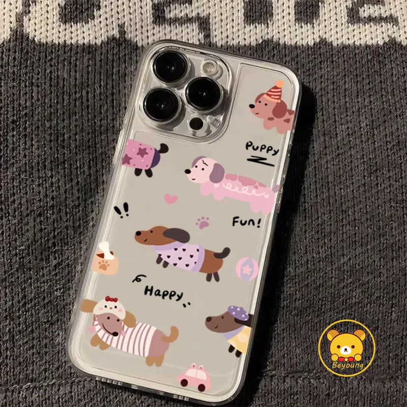 Happy Xúc Xích Chó Dachshund Ốp Lưng Điện Thoại Samsung Galaxy M35 M15 M55 A55 A35 M13 M14 M23 F23 F15 C55 M13 M30s M21 M31 M21s F41 M31s M33 M34 F34 5G 4G Puppy Vỏ Mềm Trong Suốt