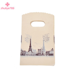 < zhuliye789 > 100 cái / lốc Túi đóng gói tháp Eiffel màu hồng Túi mua sắm bằng nhựa có tay cầm,