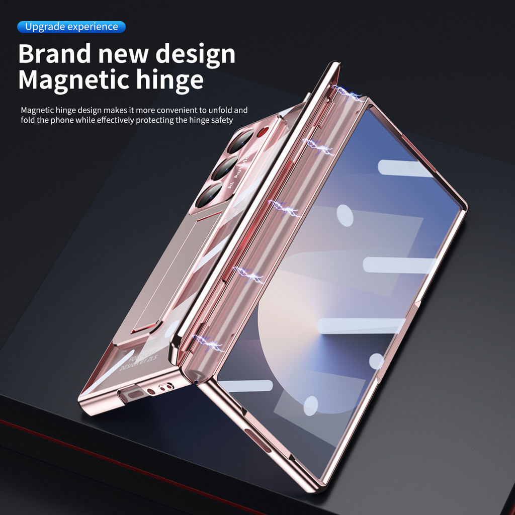 Mạ điện Trong Suốt Bản Lề Bảo Vệ Giá Đỡ Ốp Lưng Điện Thoại Samsung Galaxy Z Fold 6 Fold6 Vỏ Cứng Chống Sốc