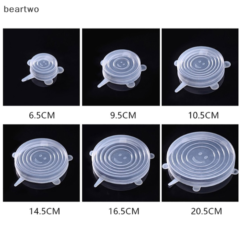 < Beartwo > 6 Vỏ Silicon Có Thể Thích Ứng Nắp Silicon Món Ăn Đa Năng Giữ Tươi Kín Hơi Nắp Thực Phẩm Silicon Cho Nhà Bếp Đẹp