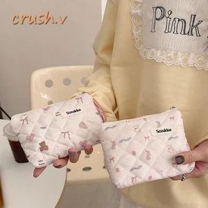 Ví đựng tiền xu, Ví đựng tiền xu nhỏ di động, Túi dây kéo Cotton họa tiết hoa thời trang dành cho nữ