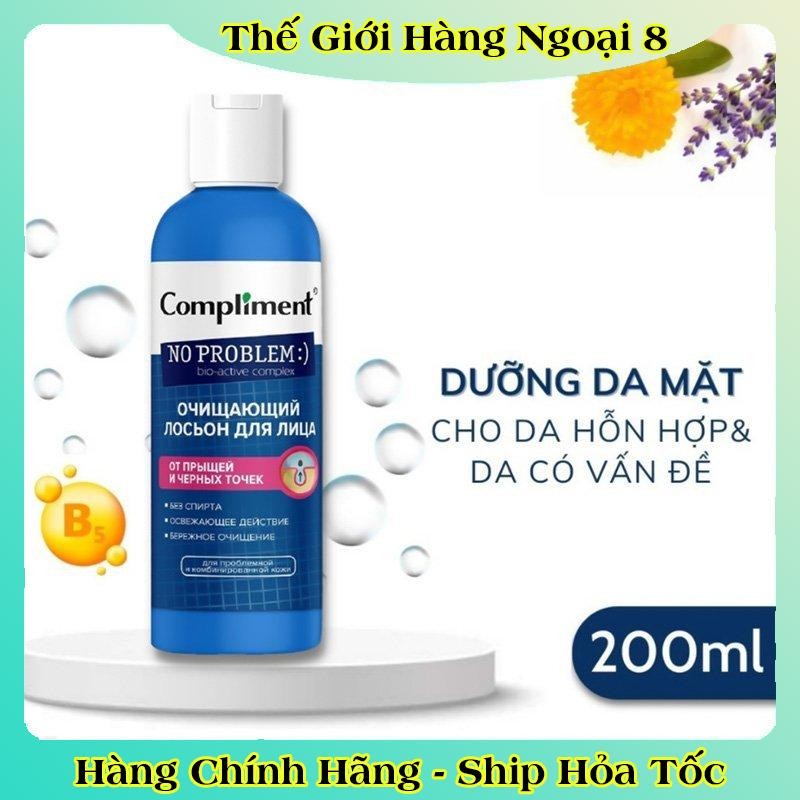 Nước hoa hồng Toner Compliment No Problem Nga giảm mụn, se khít chân lông, đều màu da 200ml - HÀNG NGA CHÍNH HÃNG