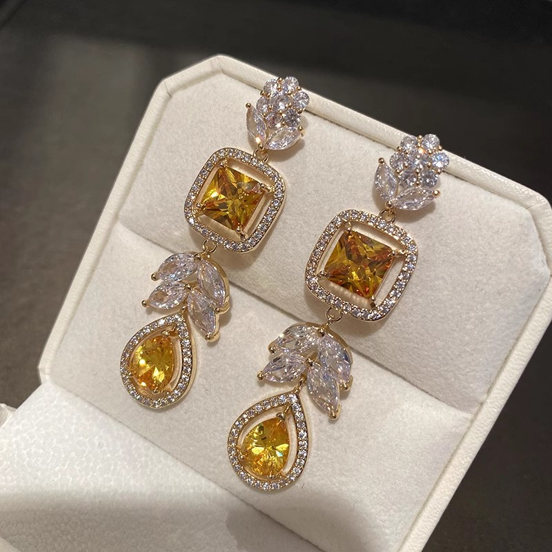 S925 Bạc Kim Hoa Nhiều Màu Sắc Giọt Nước Bông Tai Dài Nữ Ánh Sáng Sang Trọng Full Zircon Tinh Tế Bông Tai