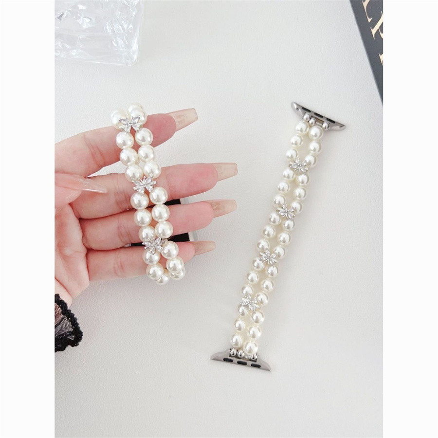 Kim Cương Sang Trọng Ngọc Trai Tình Yêu Bướm S11 Ban Nhạc Cho Apple Watch 49mm Ultra2 45mm 42mm 40 44 mm Vòng Tay Nữ Cho iWatch 41mm 38mm 9 8 7 6 5 4 3 2 SE 1 Dây Đeo Hạt Co Giãn S11
