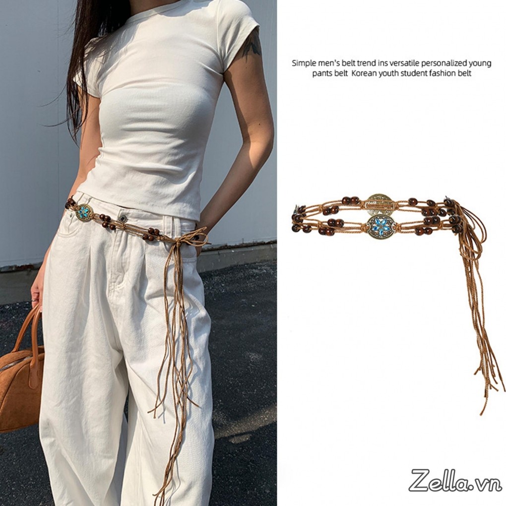 Đầm Nữ Thắt Lưng Phong Cách Dân Tộc Vintage Dây Thắt Lưng Trang Trí