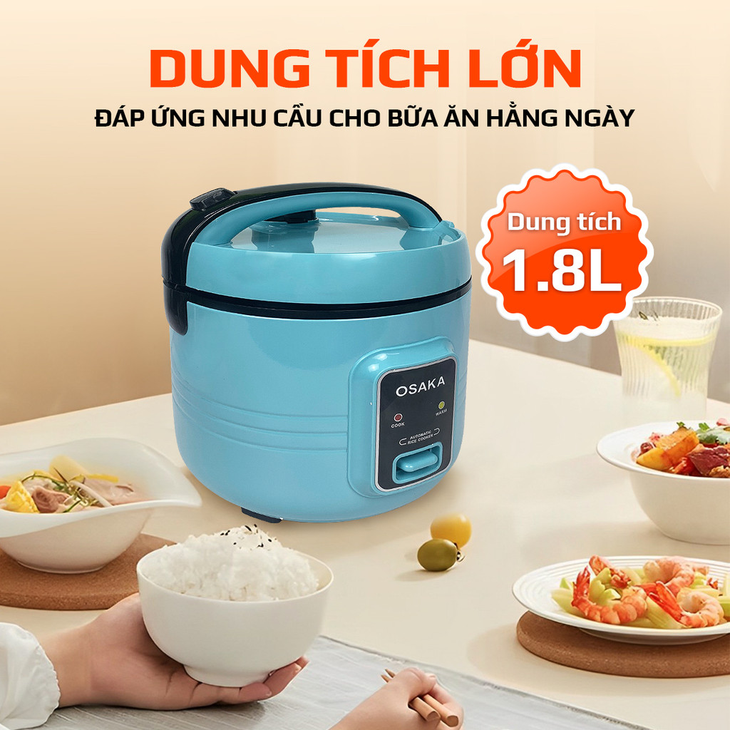 Nồi Cơm Điện OSAKA RC-18 Dung Tích 1.8L, Lòng Tráng Men Titanium Chống Dính, Kèm Xửng Hấp