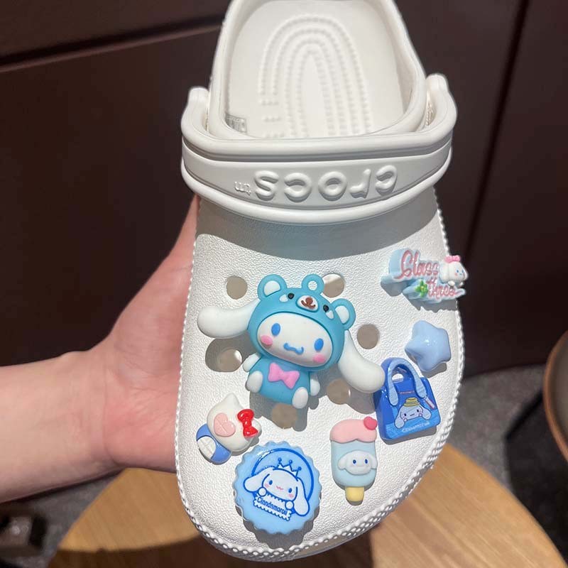 Đèn LED nhấp nháy ba chiều trang trí giày Crocs, phù hợp lỗ nút, tháo rời, phong cách Sanrio