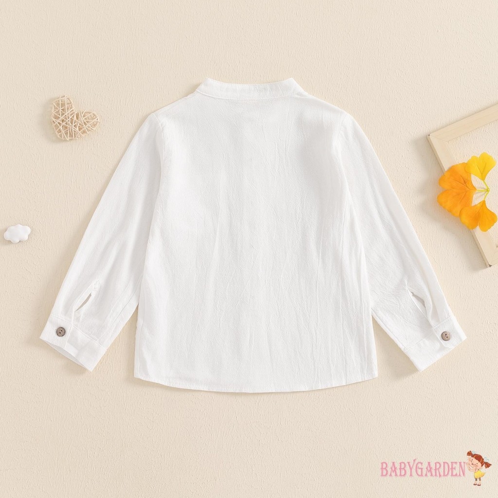 Baga-3-8years trẻ em / bé trai Áo sơ mi màu trơn Ngực bỏ túi cổ đứng dài tay phía trước Nút lên mùa thu Áo quý ông