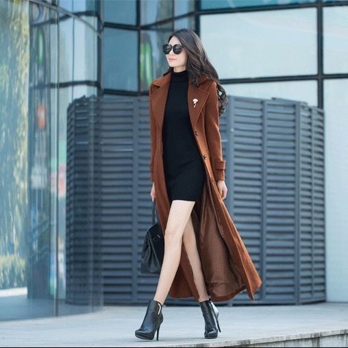 W Mùa Đông Phong Cách Mới-Áo Len Nữ Dày Len Áo Khoác Mỏng Hepburn Phong Cách Siêu Dài Over-the-Knee Áo Khoác Nữ Phổ Biến áo