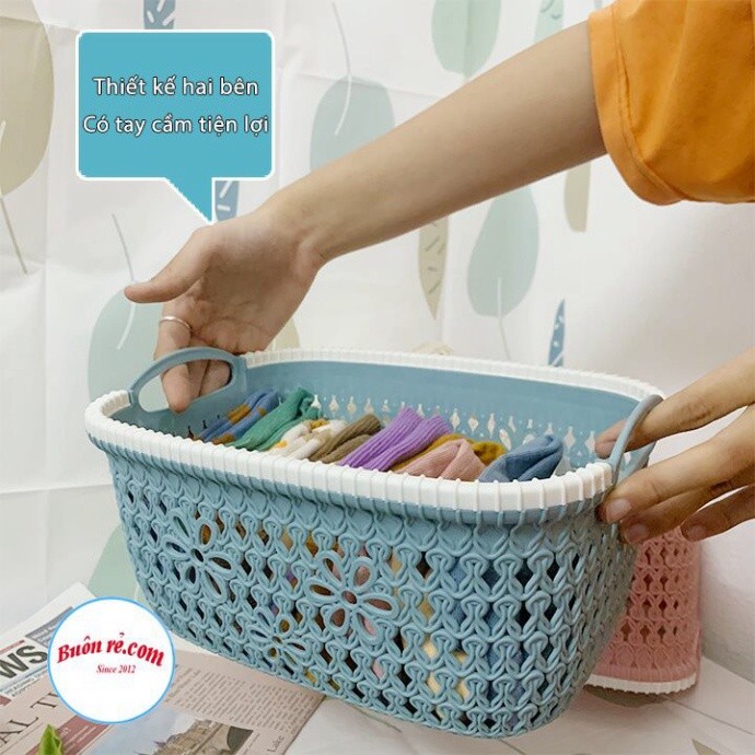 Rổ nhựa giả đan mây có quai cầm Việt Nhật, giỏ hoa 2 size màu pastel xinh xắn (MS: 3377) – Buôn Rẻ 00690 Babee