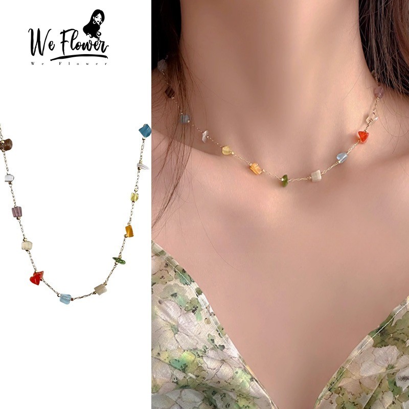 WeFlower Hawaii Cầu Vồng Đá Charm Vòng Cổ Choker Dành Cho Nữ Cô Gái Đi Biển Kỳ Nghỉ Đính Hạt Cổ Dây Chuyền Trang Sức Phụ Kiện