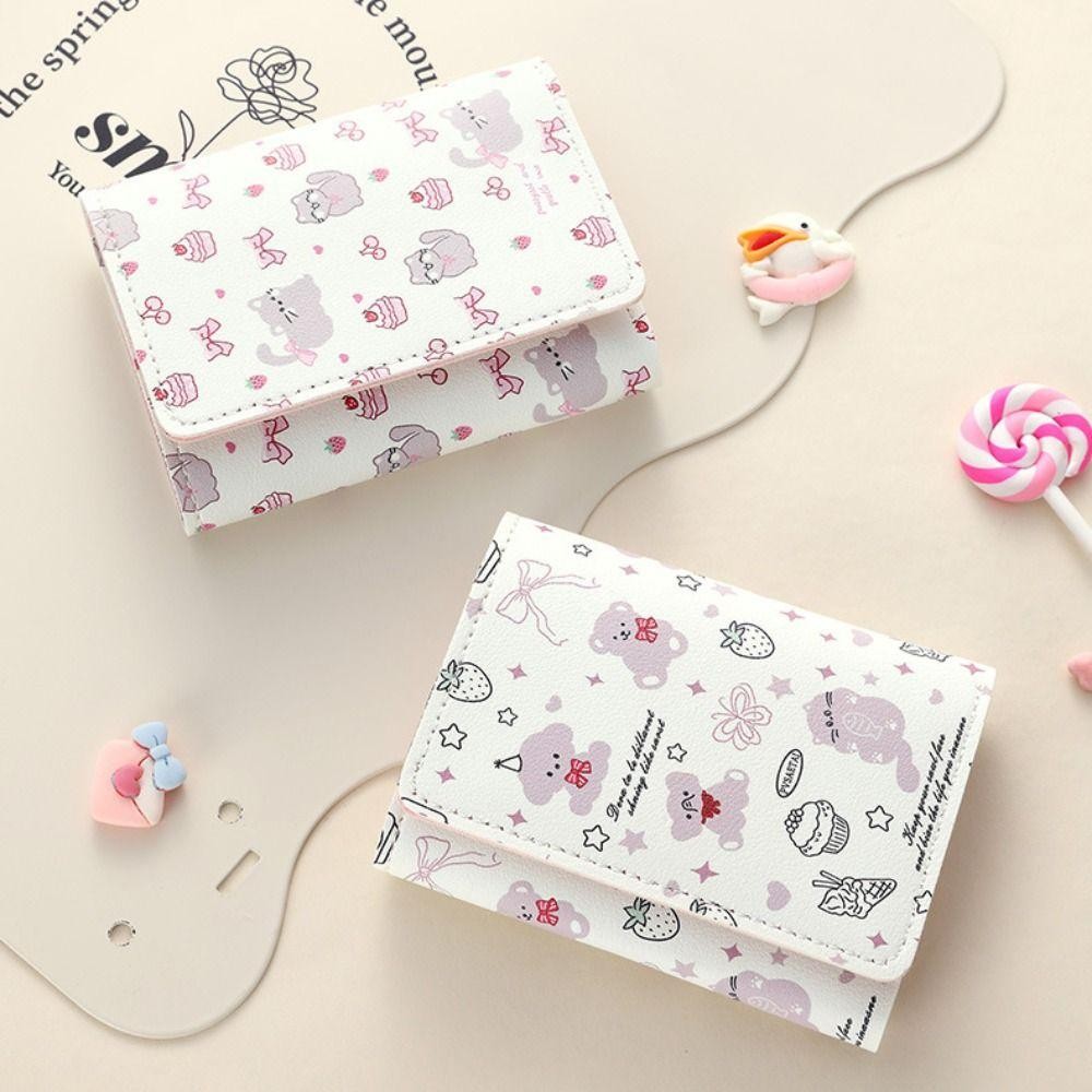 Ví đựng tiền xu BAMBOOB, Ví ngắn nơ hoạt hình, Túi đựng tiền Kitty bằng da PU dễ thương