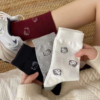 Mùa Xuân Thu Giá Trị Cao In Hình Mèo Con Mặc Ngoài Nữ Cotton Phù Hợp Với Phong Cách Mỏng Giữa Ống Trang Trí Tất Nữ Niche Influencer