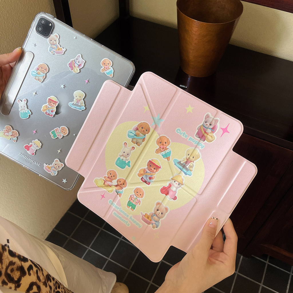Vỏ Có Thể Tháo Rời Cho Mini6 Mini7 IPad 5 6 7 8 9 10th Air2 Air3 Air4 Air5 Air6 10.9 "Pro10.5 Pro11 Pro12,9 2018 A16 Air M2 Pro M4 11 13 2024 Bao Da Họa Tiết Chó Con Dễ Thương