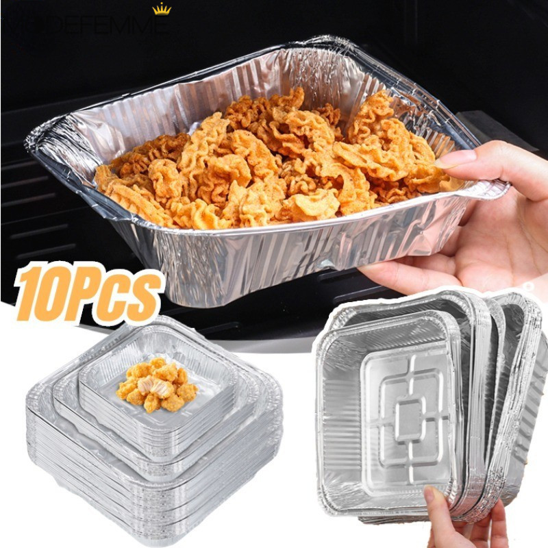 [Đặc sắc] 10 Khay thiếc lá nhôm - Hộp đựng thực phẩm - Hộp đựng giấy hấp cá - Đĩa nướng bánh mì - AirFryer Liner - Chịu nhiệt, chống dính, thân thiện với môi trường
