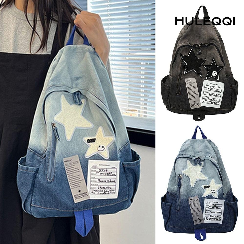 Ba Lô Đi Học, Ba Lô Ngôi Sao Denim Họa Tiết Ngôi Sao Dung Tích Lớn, Thời Trang Phù Hợp Với Unisex Y2K Túi Đeo Vai Đôi Ngoài Trời