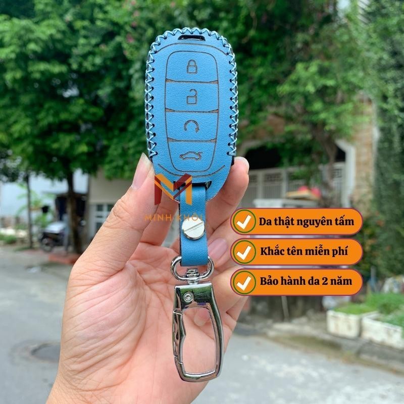 Bao da chìa khoá bọc ốp chìa khoá xe ô tô Huyndai Accent, Elantra  4 nút bấm da bò thật, khâu thủ công