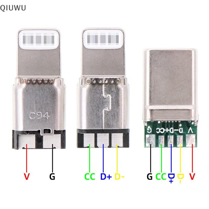 Qiuwu Sạc Nhanh Type-C USB 65W 5A Đầu Nối Nam Hàn Với 5Pin PCB + Loại A Nam 6 Pin USB DIY Bộ Sạc Dữ Liệu OTG.