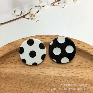 Phụ kiện acrylic tròn hình học họa tiết chấm bi đen trắng, bông tai DIY, khuyên tai bán buôn