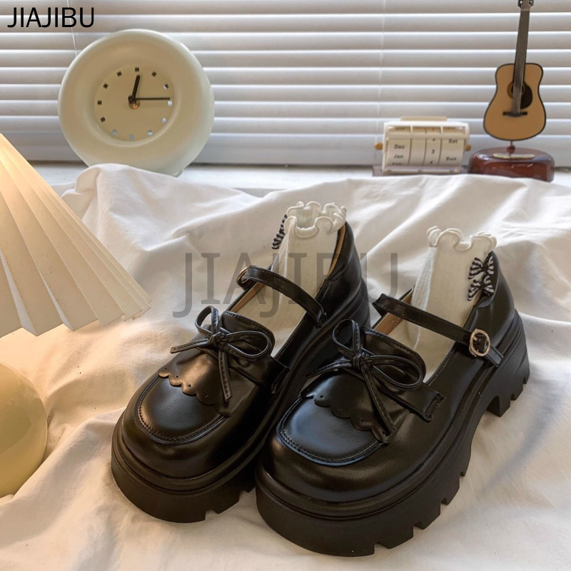 Giày Da Gót Dày Màu Nâu Phong Cách Anh Quốc Giày Nữ Chất Lượng Cao Giày Công Chúa Nơ Cổ Điển Korean Fashion Platform Mary Jane Shoes Giày Đi Học Màu Đen Japanese JK Uniform Cosplay Doll Shoes Giày Lolita Đế Mềm Mũi Tròn Chống Trượt Giày Mũi To
