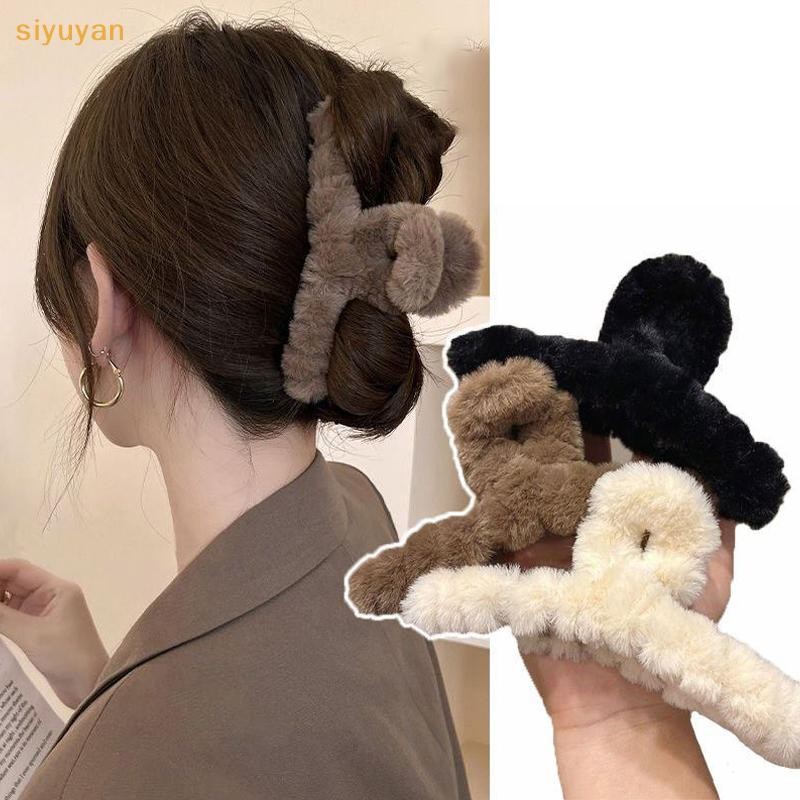 Siyuyan Sữa Mềm Cà Phê Màu Series Lông Tơ Sang Trọng Back Updo Vuốt Tóc Ấm Lớn Sang Trọng Kẹp Barrettes Vuốt Tóc VN