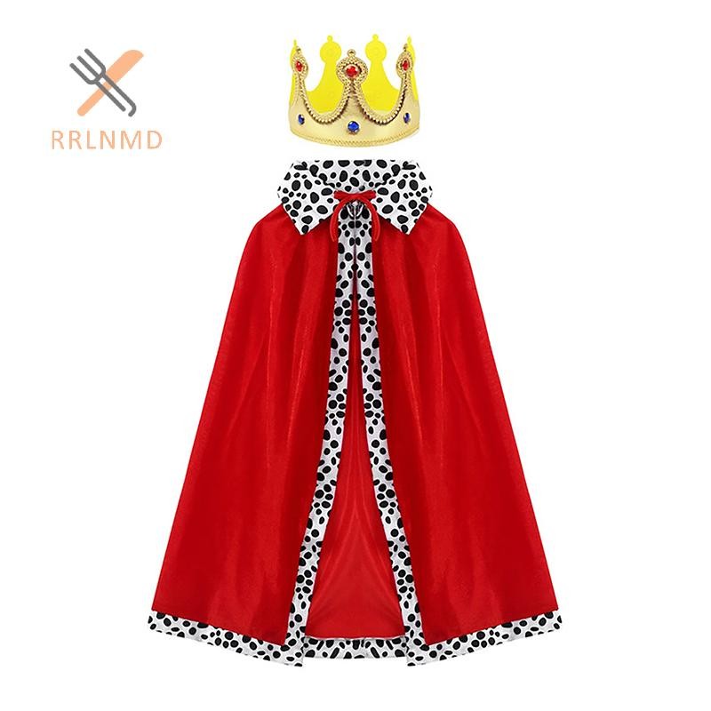 Rrlnmd Trẻ Em Vua Hoàng Đế Halloween Trang Phục Đỏ Áo Choàng Vua Hoàng Tử Áo Vương Miện Trẻ Em Sinh Nhật Cosplay Đạo Cụ Phụ Kiện MỚI