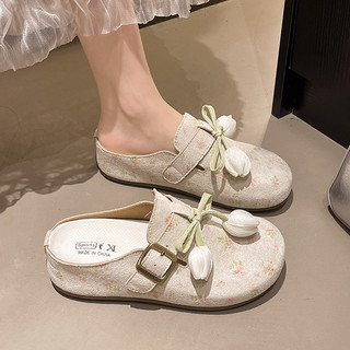 Chất Lượng Cao Hoa Tulip Đế Dày Tăng Chiều Cao Bên Trong 5cm ~ Baotou Nửa Trượt Giày Nữ Mặc Bên Ngoài Dép Một Chân Birkenstock Giày Sandal Hàng Ngày Dép Đi Ngoài Không Mệt Mỏi Kích Thước 35 ~ 40