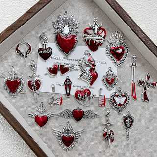 Tối Phong Cách Gothic Phóng Đại Trái Tim Chữ Thập Kho Báu Mặt Dây Chuyền Tự Làm Handmade Vòng Tay Vòng Cổ Đính Hạt Phụ Kiện Chất Liệu