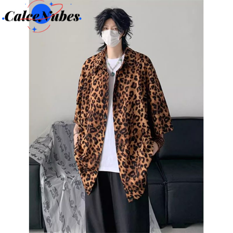 CN Vintage Cổ Cuba Cổ Da Báo In Áo Sơ Mi Tay Ngắn Nam Nữ, Hợp Thời Trang Rời Phù Hợp Với Mùa Hè Top