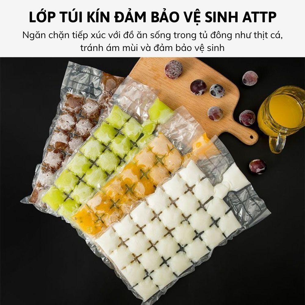 Set 50 Túi Làm Đá Viên 24 Ô Dùng 1 Lần, Túi Làm Kem Siro, Sữa Chua, Nước Trái Cây Kèm Phễu An Toàn Vệ Sinh DT048