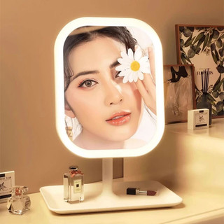 [Đến 3-5 ngày] Gương trang điểm LED hiện đại có thể sạc lại USB-C, Khay đựng & phóng đại 10X, Gương để bàn siêu mỏng có điều khiển bằng cảm ứng, Phong cách tối giản màu trắng