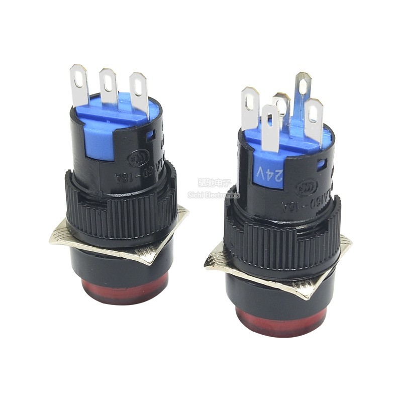 AB6-A Nút khởi động nguồn 3 chân tự khóa Nút 220V AL6-M Đặt lại 5 chân có đèn Công tắc 16mm LA16