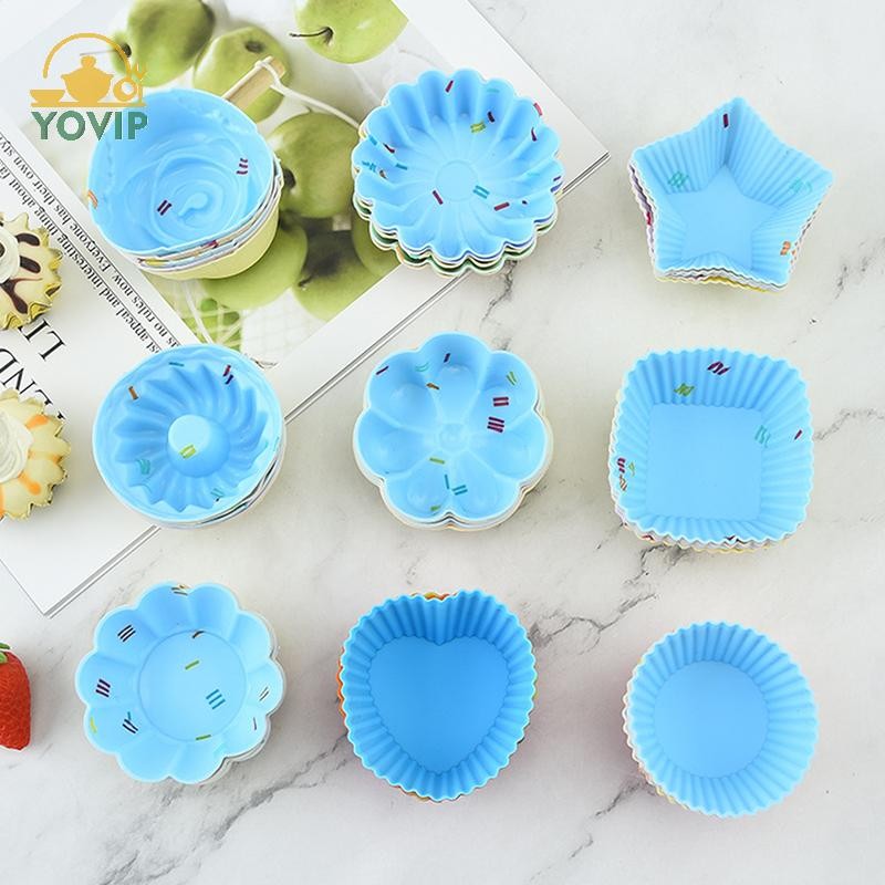 YOVIP 5 Cái / bộ Khuôn Cốc Bánh Silicon 3D Tròn Hình Trái Tim Vuông Bánh Cốc Muffin Cupcake Nhà Bếp Máy Nướng DIY Dụng Cụ Trang Trí Bánh VN